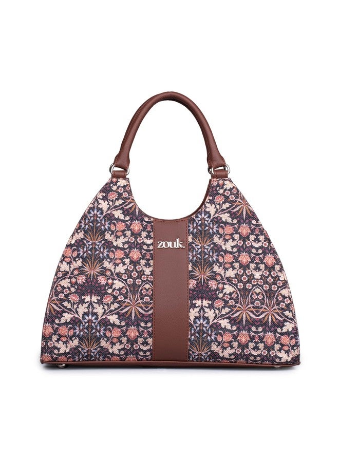 ZOUK Konkona Statement Satchel Bag | Stylish Handbag for Women | Tote for Office, College & Travel | Adjustable Strap | Water-Resistant | Vegan Leather | Kashmir Blooms - Image 1